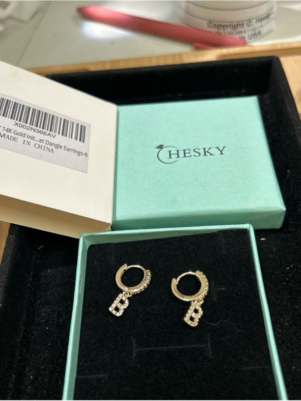 Cheeky 14 K gold plated with initial B earrings